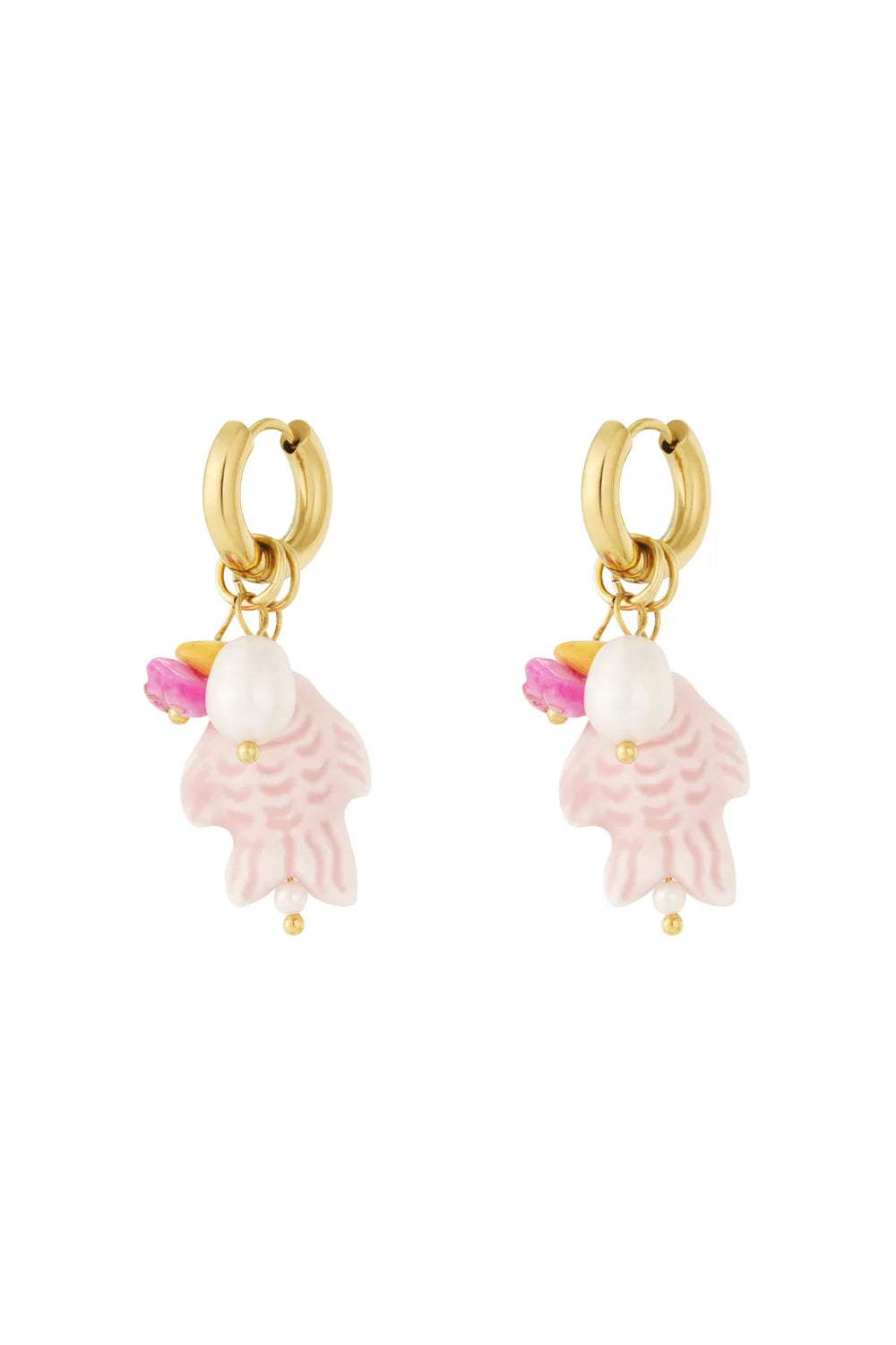 Fish & pearl oorbellen